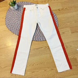 Zara mid rise shaped jeans with orange striped